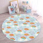 - RealHomes Dijital Baskılı Kaymaz Tabanlı Comfort Çocuk Odası Yuvarlak Halı - Realhomes  Realhomes Bulutlu Gökkuşağı Motifli Çocuk Odası Yıkanabilir Kaymaz Tabanlı Yuvarlak Kadife Halı Realhomes
