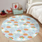 - RealHomes Dijital Baskılı Kaymaz Tabanlı Comfort Çocuk Odası Yuvarlak Halı - Realhomes  Realhomes Bulutlu Gökkuşağı Motifli Çocuk Odası Yıkanabilir Kaymaz Tabanlı Yuvarlak Kadife Halı Realhomes
