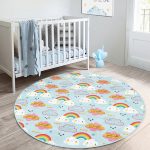 - RealHomes Dijital Baskılı Kaymaz Tabanlı Comfort Çocuk Odası Yuvarlak Halı - Realhomes  Realhomes Bulutlu Gökkuşağı Motifli Çocuk Odası Yıkanabilir Kaymaz Tabanlı Yuvarlak Kadife Halı Realhomes