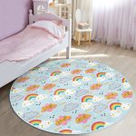 - RealHomes Dijital Baskılı Kaymaz Tabanlı Comfort Çocuk Odası Yuvarlak Halı - Realhomes  Realhomes Bulutlu Gökkuşağı Motifli Çocuk Odası Yıkanabilir Kaymaz Tabanlı Yuvarlak Kadife Halı Realhomes