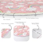 Pembe Zeminde Gökkuşağı Tasarımlı Çocuk & Genç Odası Makinede Yıkanabilir Kaymaz Tabanlı Yuvarlak Çocuk Halısı Realhomes