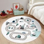 - RealHomes Dijital Baskılı Kaymaz Tabanlı Comfort Çocuk Odası Yuvarlak Halı - Realhomes  Araba Yollu Eğitici Tasarım Çocuk & Genç Odası Makinede Yıkanabilir Kaymaz Tabanlı Yuvarlak Çocuk Oyun Halısı Realhomes
