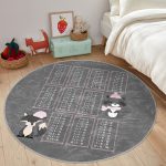 - RealHomes Dijital Baskılı Kaymaz Tabanlı Comfort Çocuk Odası Yuvarlak Halı - Realhomes  Gri Zeminli Eğitici Çarpım Tablosu Çizimli Çocuk & Genç Odası Makinede Yıkanabilir Kaymaz Tabanlı Yuvarlak Çocuk Oyun Halısı Realhomes