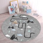 - RealHomes Dijital Baskılı Kaymaz Tabanlı Comfort Çocuk Odası Yuvarlak Halı - Realhomes  Gri Zemin Siyah Araba Oyun Yollu Çocuk & Genç Odası Makinede Yıkanabilir Kaymaz Tabanlı Yuvarlak Çocuk Oyun Halısı Realhomes