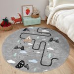 - RealHomes Dijital Baskılı Kaymaz Tabanlı Comfort Çocuk Odası Yuvarlak Halı - Realhomes  Gri Zemin Siyah Araba Oyun Yollu Çocuk & Genç Odası Makinede Yıkanabilir Kaymaz Tabanlı Yuvarlak Çocuk Oyun Halısı Realhomes