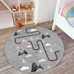 - RealHomes Dijital Baskılı Kaymaz Tabanlı Comfort Çocuk Odası Yuvarlak Halı - Realhomes  Gri Zemin Siyah Araba Oyun Yollu Çocuk & Genç Odası Makinede Yıkanabilir Kaymaz Tabanlı Yuvarlak Çocuk Oyun Halısı Realhomes