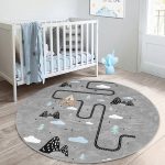- RealHomes Dijital Baskılı Kaymaz Tabanlı Comfort Çocuk Odası Yuvarlak Halı - Realhomes  Gri Zemin Siyah Araba Oyun Yollu Çocuk & Genç Odası Makinede Yıkanabilir Kaymaz Tabanlı Yuvarlak Çocuk Oyun Halısı Realhomes