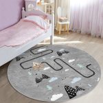 - RealHomes Dijital Baskılı Kaymaz Tabanlı Comfort Çocuk Odası Yuvarlak Halı - Realhomes  Gri Zemin Siyah Araba Oyun Yollu Çocuk & Genç Odası Makinede Yıkanabilir Kaymaz Tabanlı Yuvarlak Çocuk Oyun Halısı Realhomes