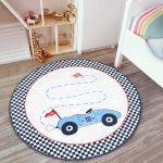 Yarış Arabası Tasarımlı Damalı Motif Çocuk & Genç Odası Makinede Yıkanabilir Kaymaz Tabanlı Yuvarlak Çocuk Oyun Halısı Realhomes