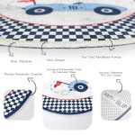 Yarış Arabası Tasarımlı Damalı Motif Çocuk & Genç Odası Makinede Yıkanabilir Kaymaz Tabanlı Yuvarlak Çocuk Oyun Halısı Realhomes