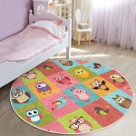 - RealHomes Dijital Baskılı Kaymaz Tabanlı Comfort Çocuk Odası Yuvarlak Halı - Realhomes  Renkli Kareli Puantiye Sevimli Baykuşlar Çocuk & Genç Odası Makinede Yıkanabilir Kaymaz Tabanlı Yuvarlak Çocuk Halısı Realhomes