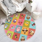- RealHomes Dijital Baskılı Kaymaz Tabanlı Comfort Çocuk Odası Yuvarlak Halı - Realhomes  Renkli Kareli Puantiye Sevimli Baykuşlar Çocuk & Genç Odası Makinede Yıkanabilir Kaymaz Tabanlı Yuvarlak Çocuk Halısı Realhomes