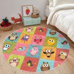 - RealHomes Dijital Baskılı Kaymaz Tabanlı Comfort Çocuk Odası Yuvarlak Halı - Realhomes  Renkli Kareli Puantiye Sevimli Baykuşlar Çocuk & Genç Odası Makinede Yıkanabilir Kaymaz Tabanlı Yuvarlak Çocuk Halısı Realhomes