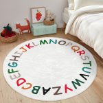 - RealHomes Dijital Baskılı Kaymaz Tabanlı Comfort Çocuk Odası Yuvarlak Halı - Realhomes  Renkli A'Dan Z'Ye Harfler Eğitici Motifli Çocuk & Genç Odası Makinede Yıkanabilir Kaymaz Tabanlı Yuvarlak Çocuk Oyun Halısı Realhomes