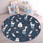 - RealHomes Dijital Baskılı Kaymaz Tabanlı Comfort Çocuk Odası Yuvarlak Halı - Realhomes  Uzaydaki Hayvanlar Desenli Çocuk & Genç Odası Makinede Yıkanabilir Kaymaz Tabanlı Yuvarlak Çocuk Halısı Realhomes