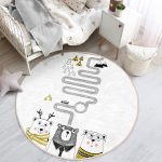 Beyaz Zeminli Sevimli Ayılar Eğitici Yol Tasarımlı Çocuk & Genç Odası Makinede Yıkanabilir Kaymaz Tabanlı Yuvarlak Çocuk Oyun Halısı Realhomes