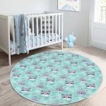 - RealHomes Dijital Baskılı Kaymaz Tabanlı Comfort Çocuk Odası Yuvarlak Halı - Realhomes  Turkuaz Zeminde Sevimli Hayvanlar Çocuk & Genç Odası Makinede Yıkanabilir Kaymaz Tabanlı Yuvarlak Çocuk Halısı Realhomes