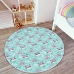 - RealHomes Dijital Baskılı Kaymaz Tabanlı Comfort Çocuk Odası Yuvarlak Halı - Realhomes  Turkuaz Zeminde Sevimli Hayvanlar Çocuk & Genç Odası Makinede Yıkanabilir Kaymaz Tabanlı Yuvarlak Çocuk Halısı Realhomes