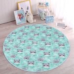 - RealHomes Dijital Baskılı Kaymaz Tabanlı Comfort Çocuk Odası Yuvarlak Halı - Realhomes  Turkuaz Zeminde Sevimli Hayvanlar Çocuk & Genç Odası Makinede Yıkanabilir Kaymaz Tabanlı Yuvarlak Çocuk Halısı Realhomes