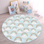 Sevimli Bulutlar Ve Gökkuşağı Motifli Çocuk & Genç Odası Makinede Yıkanabilir Kaymaz Tabanlı Yuvarlak Çocuk Halısı Realhomes