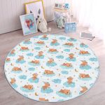 Bulut Üstünde Sevimli Ayıcıklar Çocuk & Genç Odası Makinede Yıkanabilir Kaymaz Tabanlı Yuvarlak Çocuk Halısı Realhomes
