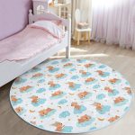 Bulut Üstünde Sevimli Ayıcıklar Çocuk & Genç Odası Makinede Yıkanabilir Kaymaz Tabanlı Yuvarlak Çocuk Halısı Realhomes