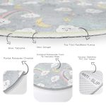 - RealHomes Dijital Baskılı Kaymaz Tabanlı Comfort Çocuk Odası Yuvarlak Halı - Realhomes  Gri Zeminde Gökkuşağı Ve Bulutlar Çocuk & Genç Odası Makinede Yıkanabilir Kaymaz Tabanlı Yuvarlak Çocuk Halısı Realhomes