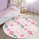 - RealHomes Dijital Baskılı Kaymaz Tabanlı Comfort Çocuk Odası Yuvarlak Halı - Realhomes  Pembe Zeminde Deniz Kızı Çocuk & Genç Odası Makinede Yıkanabilir Kaymaz Tabanlı Yuvarlak Çocuk Halısı Realhomes