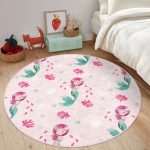 - RealHomes Dijital Baskılı Kaymaz Tabanlı Comfort Çocuk Odası Yuvarlak Halı - Realhomes  Pembe Zeminde Deniz Kızı Çocuk & Genç Odası Makinede Yıkanabilir Kaymaz Tabanlı Yuvarlak Çocuk Halısı Realhomes