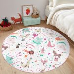 - RealHomes Dijital Baskılı Kaymaz Tabanlı Comfort Çocuk Odası Yuvarlak Halı - Realhomes  Sirkte Sevimli Hayvanlar Desenli Çocuk & Genç Odası Makinede Yıkanabilir Kaymaz Tabanlı Yuvarlak Çocuk Halısı Realhomes