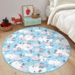 - RealHomes Dijital Baskılı Kaymaz Tabanlı Comfort Çocuk Odası Yuvarlak Halı - Realhomes  Sevimli Bulut Temalı Çocuk & Genç Odası Makinede Yıkanabilir Kaymaz Tabanlı Yuvarlak Çocuk Halısı Realhomes