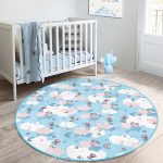 - RealHomes Dijital Baskılı Kaymaz Tabanlı Comfort Çocuk Odası Yuvarlak Halı - Realhomes  Sevimli Bulut Temalı Çocuk & Genç Odası Makinede Yıkanabilir Kaymaz Tabanlı Yuvarlak Çocuk Halısı Realhomes