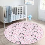 - RealHomes Dijital Baskılı Kaymaz Tabanlı Comfort Çocuk Odası Yuvarlak Halı - Realhomes  Pembe Zeminde Gökkuşağı Desenli Çocuk & Genç Odası Makinede Yıkanabilir Kaymaz Tabanlı Yuvarlak Çocuk Halısı Realhomes