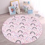 - RealHomes Dijital Baskılı Kaymaz Tabanlı Comfort Çocuk Odası Yuvarlak Halı - Realhomes  Pembe Zeminde Gökkuşağı Desenli Çocuk & Genç Odası Makinede Yıkanabilir Kaymaz Tabanlı Yuvarlak Çocuk Halısı Realhomes