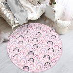 - RealHomes Dijital Baskılı Kaymaz Tabanlı Comfort Çocuk Odası Yuvarlak Halı - Realhomes  Pembe Zeminde Gökkuşağı Desenli Çocuk & Genç Odası Makinede Yıkanabilir Kaymaz Tabanlı Yuvarlak Çocuk Halısı Realhomes