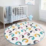 Unicorn Motifli Çocuk & Genç Odası Makinede Yıkanabilir Kaymaz Tabanlı Yuvarlak Çocuk Halısı Realhomes