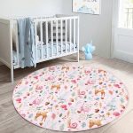- RealHomes Dijital Baskılı Kaymaz Tabanlı Comfort Çocuk Odası Yuvarlak Halı - Realhomes  Tavşan Ve Orman Temalı Çocuk & Genç Odası Makinede Yıkanabilir Kaymaz Tabanlı Yuvarlak Çocuk Halısı Realhomes