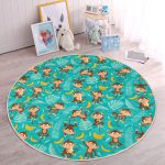 - RealHomes Dijital Baskılı Kaymaz Tabanlı Comfort Çocuk Odası Yuvarlak Halı - Realhomes  Maymun Ve Muz Desenli Çocuk & Genç Odası Makinede Yıkanabilir Kaymaz Tabanlı Yuvarlak Çocuk Halısı Realhomes