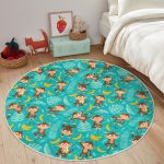 - RealHomes Dijital Baskılı Kaymaz Tabanlı Comfort Çocuk Odası Yuvarlak Halı - Realhomes  Maymun Ve Muz Desenli Çocuk & Genç Odası Makinede Yıkanabilir Kaymaz Tabanlı Yuvarlak Çocuk Halısı Realhomes