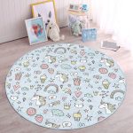 - RealHomes Dijital Baskılı Kaymaz Tabanlı Comfort Çocuk Odası Yuvarlak Halı - Realhomes  Donut Dondurma Ve Unicorn Desenli Çocuk & Genç Odası Makinede Yıkanabilir Kaymaz Tabanlı Yuvarlak Çocuk Halısı Realhomes