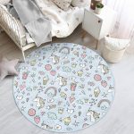 - RealHomes Dijital Baskılı Kaymaz Tabanlı Comfort Çocuk Odası Yuvarlak Halı - Realhomes  Donut Dondurma Ve Unicorn Desenli Çocuk & Genç Odası Makinede Yıkanabilir Kaymaz Tabanlı Yuvarlak Çocuk Halısı Realhomes