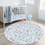 - RealHomes Dijital Baskılı Kaymaz Tabanlı Comfort Çocuk Odası Yuvarlak Halı - Realhomes  Donut Dondurma Ve Unicorn Desenli Çocuk & Genç Odası Makinede Yıkanabilir Kaymaz Tabanlı Yuvarlak Çocuk Halısı Realhomes