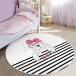 Zebra Desenli Çocuk & Genç Odası Makinede Yıkanabilir Kaymaz Tabanlı Yuvarlak Çocuk Halısı Realhomes
