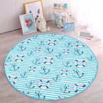 Mavi Çizgili Denizci Tasarımlı Çocuk & Genç Odası Makinede Yıkanabilir Kaymaz Tabanlı Yuvarlak Çocuk Halısı Realhomes