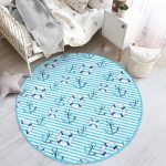 Mavi Çizgili Denizci Tasarımlı Çocuk & Genç Odası Makinede Yıkanabilir Kaymaz Tabanlı Yuvarlak Çocuk Halısı Realhomes