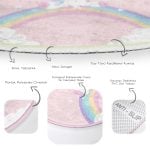 - RealHomes Dijital Baskılı Kaymaz Tabanlı Comfort Çocuk Odası Yuvarlak Halı - Realhomes Pembe Zeminde Unicorn Tasarımlı Çocuk & Genç Odası Makinede Yıkanabilir Kaymaz Tabanlı Yuvarlak Çocuk Halısı Realhomes