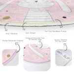 - RealHomes Dijital Baskılı Kaymaz Tabanlı Comfort Çocuk Odası Yuvarlak Halı - Realhomes  Pembe Zemin Taçlı Tavşan Tasarımlı Çocuk & Genç Odası Makinede Yıkanabilir Kaymaz Tabanlı Yuvarlak Çocuk Halısı Realhomes