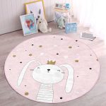 - RealHomes Dijital Baskılı Kaymaz Tabanlı Comfort Çocuk Odası Yuvarlak Halı - Realhomes  Pembe Zemin Taçlı Tavşan Tasarımlı Çocuk & Genç Odası Makinede Yıkanabilir Kaymaz Tabanlı Yuvarlak Çocuk Halısı Realhomes