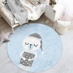 - RealHomes Dijital Baskılı Kaymaz Tabanlı Comfort Çocuk Odası Yuvarlak Halı - Realhomes  Mavi Zeminde Ayıcık Tasarımlı Çocuk & Genç Odası Makinede Yıkanabilir Kaymaz Tabanlı Yuvarlak Çocuk Halısı Realhomes
