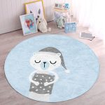 - RealHomes Dijital Baskılı Kaymaz Tabanlı Comfort Çocuk Odası Yuvarlak Halı - Realhomes  Mavi Zeminde Ayıcık Tasarımlı Çocuk & Genç Odası Makinede Yıkanabilir Kaymaz Tabanlı Yuvarlak Çocuk Halısı Realhomes